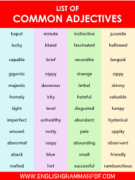 A descriptive adjective is a word which describes nouns and pronouns. A List Of Adjectives 1000 Common Adjectives List English Grammar Pdf