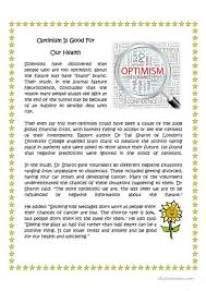 Optimism Is Good For Your Health Esl Reading Picture Writing Prompts English Reading