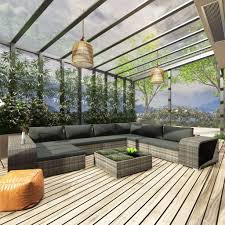 Wo könnte man schöner zeit im freien verbringen. Vidaxl 10 Tlg Garten Lounge Set Mit Auflagen Poly Rattan Grau Gitoparts