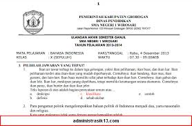 Contoh Soal Bahasa Indonesia Kelas 10 Semester 1 Beserta Jawabannya Kurikulum 2013