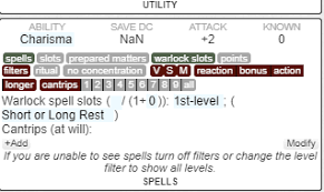 Community Forums Shaped 5e Saving Throw Dc Giving Nan Instead Of Number For Warlock 5e Roll20 Online Virtual Tabletop