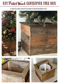 I love how tidy it looks compared to a tree skirt and it is quite sturdy. How To Make A Christmas Tree Box Create And Babble Pallet Wood Christmas Tree Pallet Christmas Christmas Tree Box Stand