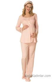 Lohusa Pijama Takimi Somon Uzun Kollu Genis Yakali Dantelli Dugmeli Moda Stilleri Uzun Kollu Peplum Elbise
