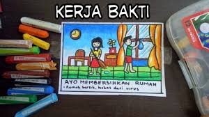Gambar kartun keluarga membersihkan rumah lingkungan. Poster Gotong Royong Kegiatan Dirumah Saja Gradasi Krayon Mr Drawing Painting Youtube