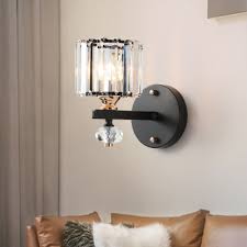 Crystal Cylinder Wall Sconce Light Modern Metal 1 Head Wall Lamp Sconce In Black For Indoor Beautifulhalo Com