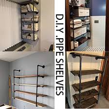 Color clamps to match pipes (optional). Industrial Wall Mount Iron Pipe Shelf Shelves Shelving Bracket Vintage Retro Black Diy Open Bookshelf Diy Storage Offcie Room Kitchen Shelves 3pcs 52 Tall 12 Deep Pricepulse