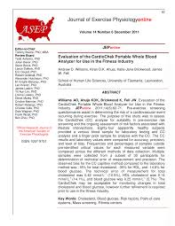 Pdf Evaluation Of The Cardiochek Portable Whole Blood Analyzer For Use In The Fitness Industry