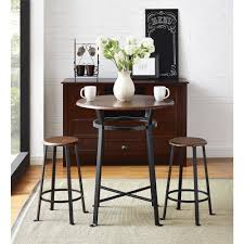 Mainstays Round 3pc Metal Pub Set With Wood Top Dark Mahogany Walmart Com Pub Style Table Bar Table Sets Pub Table Sets