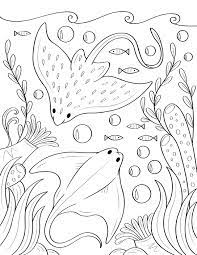 Outline vector stock illustration with the seabed as anti stress therapy for adults coloring page with imperial fish angel on a white. Printable Stingray Coloring Page