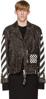 Off White Black White Leather Biker Jacket Off White Clothing Urban Wear Mens Fashion