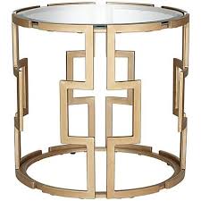 Geometric Tempered Glass And Gold End Table 3n102 Lampsplus Com Glass Gold Table Gold End Table End Tables