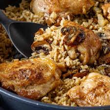 One Pot Mushroom Chicken And Rice Bake Eat Repeat Recipe Mushroom Chicken Easy One Pot Meals Rice Recipes