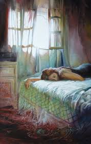 In Bed And Everywhere Else Bath Sea Bank Floor Car Sleeping Girl Art Resim Tablolar Uyku