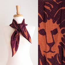 Buy Vintage Ann Klein Silk Scarf, Maroon Orange Lion's Head Logo Scarf With  Colorful Apostrophes, Made in Japan Online in India