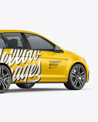 Download Hatchback 5 Doors Mockup Back Half Side View In Vehicle Mockups On Yellow Images Object Mockups PSD Mockup Templates