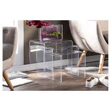 3 Piece Acrylic Nesting Table Set Display Stands Baxton Studio Nesting Tables Nesting Tables Living Room Nesting End Tables