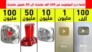 درع اليوتيوب من 100 الف مشترك الى 50 مليون مشترك youtube