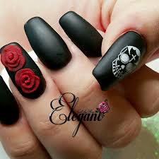 Red And Black Sugar Skull Nails Skull Nails Sugar Skull Nails Super Nails