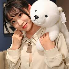 Sioweci Cute Polar Bear Plush Doll Soft Fuzzy PP Cotton Stuffed Animal Toy  Simulated Sitting White Bear Plushie Home Decoration Kids Girlfriend  Birthday Gift Style S