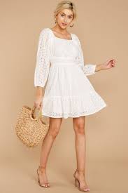 Lovely White Eyelet Lace Dress Long Sleeve Lace Dress Dress 54 Red Dress Boutique Lace White Dress White Dress Shop Red Dress