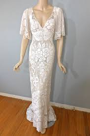 Boho Wedding Dress Empire Waist Crochet Lace Wedding Dress Plunging Back Flutter Romantic Wedding Dress Lace Wedding Dresses Lace Boho Wedding Dress