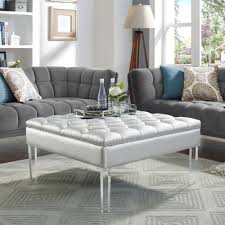 Delaney 60 inch long large upholstered oval ottoman bench. Inspired Home Stella Faux Leather Ottoman Cocktail Coffee Table Square Tufted Silver Walmart Canada