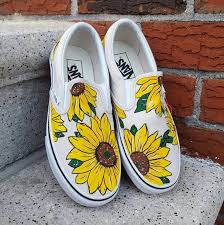 Black And White Checkered Vans With Sunflowers Custom Sunflower Vans Slip On Shoes Etsy Vans Slip On Shoes Custom Vans Shoes On Shoes