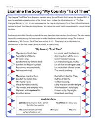 My country tis of thee lyrics printable. Examine The Song My Country Tis Of Thee Worksheet Education Com