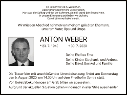 Traueranzeigen von Anton Weber