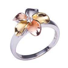 Tri Color Plumeria Sterling Silver Hawaiian Ring 15mm Flower Sterling Silver Jewelry Beautiful Rings Silver Jewelry