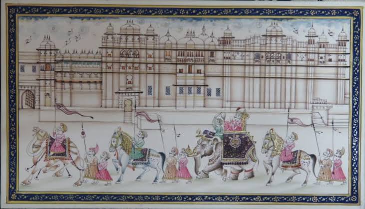 Sawari – Rajasthani Miniature Painting (7″ x 4″) – International Indian Folk Art Gallery