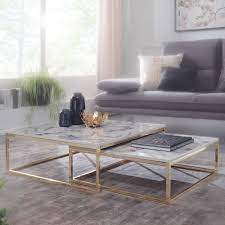 Mobelaris bietet eine große auswahl an modernen couchtischen. Wohnling Design Couchtisch 2er Set Weiss Marmor Optik Eckig Couchtische 2 Teilig Tischgestell Metall Gold