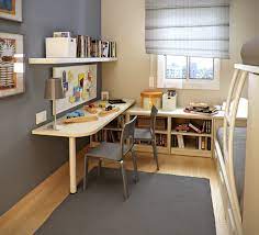 We love cheap, vintage pieces loaded with character. Small Kids Room With L Shaped Study Desk And Bunk Beds Homemydesign