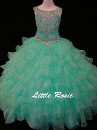 Little Rosie Kids Evening Gowns Scoop Neck Crystal Beadings Rhinestone Diamonds Mint Green Children Pageant Gowns Girls Ball Gown Prom Dress Pageant