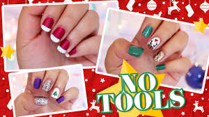 A simple nail design using turquoise nail polish and glitter. 3 Easy No Tools Christmas Nail Art Youtube