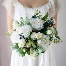 Bridal Bouquetwhite Rose Greenery Classic Wedding Bouquet Etsy In 2021 Classic Wedding Bouquet Flower Centerpieces Wedding White Bridal Bouquet