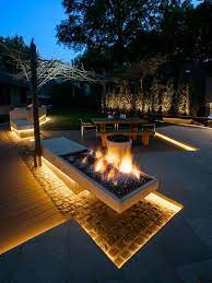 Luminous Yard With Modern Art Modern Backyard Fire Pit Backyard Backyard Lighting