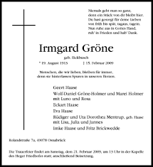 Traueranzeigen von Irmgard Gröne