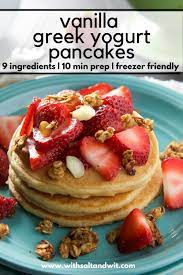 Fluffy Vanilla Greek Yogurt Pancakes Recipe Greek Yogurt Pancakes Yogurt Pancakes Sweet Breakfast