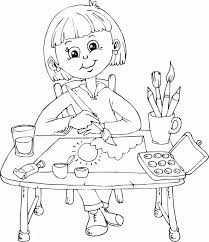 Baby coloring book for kids, known as coloring book for kids on the google play store, is designed to help toddlers explore their creative side as well as develop fine motor skills and logic. Schoolgirl Painting At Desk Coloring Page Coloring Com Coloring Pages Digi Stamps Cross Stitch For Kids