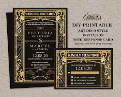 Vintage Art Deco Great Gatsby Themed Wedding Invitation With Rsvp Card Diy Printable Gold And Bla Art Deco Invitations Deco Invitations Printable Art Nouveau