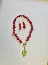 Red Coral Necklace Set Fall Leaf Necklace Christmas Necklace Coral Earrings Red Jewelry Set Women Gift Red Red Jewelry Set Red Coral Necklace Red Jewelry
