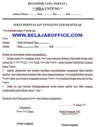 Surat ini biasanya berisi beberapa hal yang mencakup kesanggupan berkaitan dengan bekerja lembur, bersedia dikontrak selama beberapa waktu. Contoh Surat Pernyataan Tanggung Jawab Mutlak Belajar Office