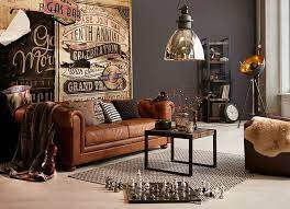Einrichten Im Used Look Industrial Living Industrial Style Mit Coolen Lampen Rustikalen Accessoires Und Eine Wohnzimmerdekoration Braunes Ledersofa Zuhause