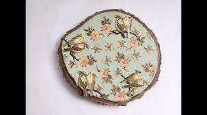 ديكوباج عصافير على جزع شجرة تابلوه مميز pot holders handicraft pot