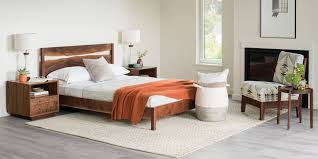 Modern Simple Live Edge Split Bed In Western Walnut With Slipper Chair And Seb Walnut Bedroom Furniture Contemporary Bedroom Furniture Bedroom Furniture Brands