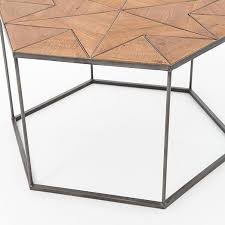 Koyal wholesale glass mirror hexagonal trays vanity set of 2, gold decorative mirrored hexagon trays for coffee table, bar cart, dresser, bathroom, perfume, makeup, wedding centerpieces. Faceted Wood Hexagon Coffee Table