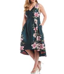 Eliza J Plus Size Floral Print Jacquard Fit And Flare Hi Low Midi Dress