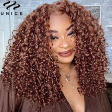 UNice Brazilian Ginger Brown Curly Lace Closure Human Hair Wigs for Black  Women