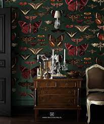 Removable Vintage Wallpaper Butterflies Pattern Dark Green Etsy Home Decor Decor Living Room Decor